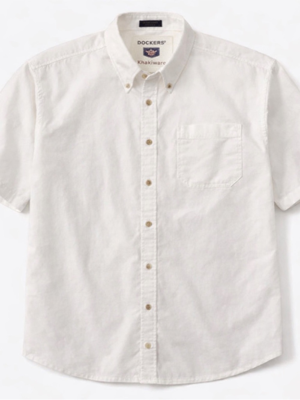 Vintage 1997 Dockers Khakiware Mens 2XL Work Short Sleeve Button Down White